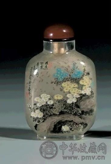 1982年制 玻璃花卉内画烟壶