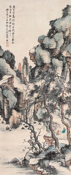 朱梅邨 仿巨然山水 立轴 设色纸本