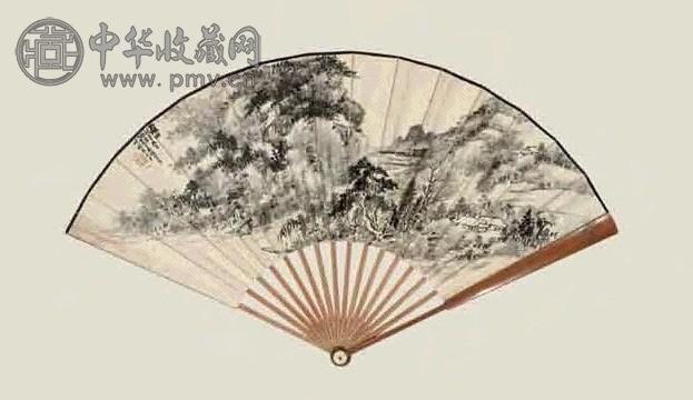 肖俊贤 王震昌 1928年作 山水 书法 成扇