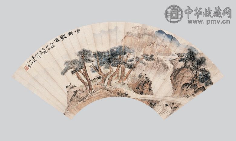 钱瘦铁 停琴观瀑 扇面 纸本