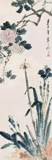 近现代 江寒汀 花卉晴蜓 轴