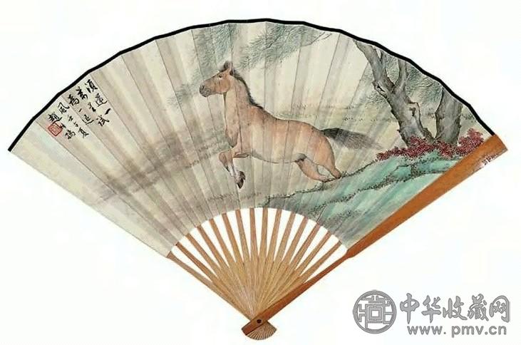 赵叔孺 壬午(1942年)作 书画合璧扇 成扇 设色纸本