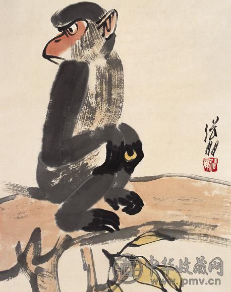 张朋 猴立图 镜心 设色纸本