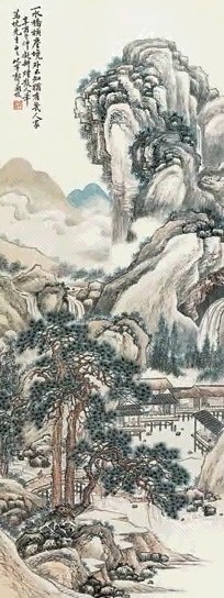 郭兰枝 1921年作 携琴访友图 立轴 设色纸本