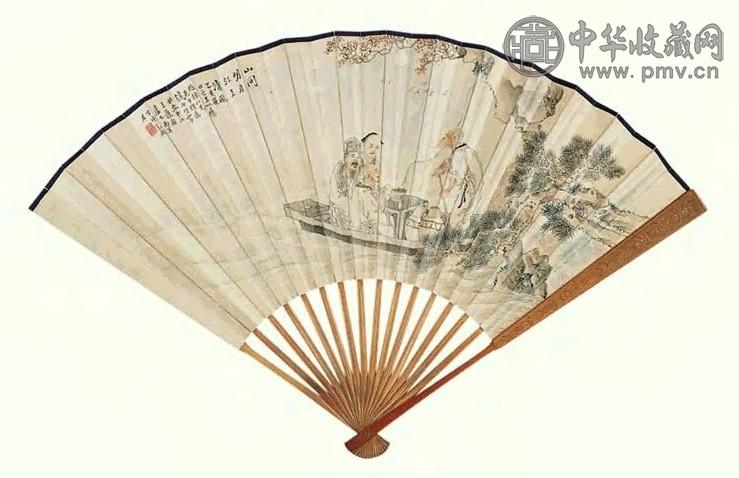钱向明 山间明月 成扇 设色纸本