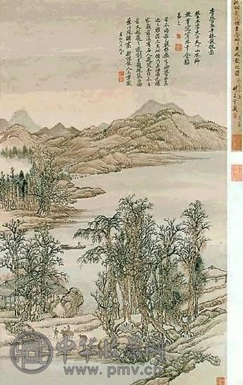 王翚 仿李成平林散牧图 立轴 设色纸本