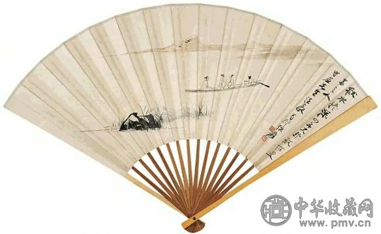 张大千 秋水野航 成扇 设色纸本