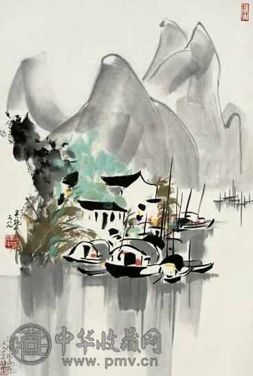 吴冠中 江小景 镜心 设色纸本