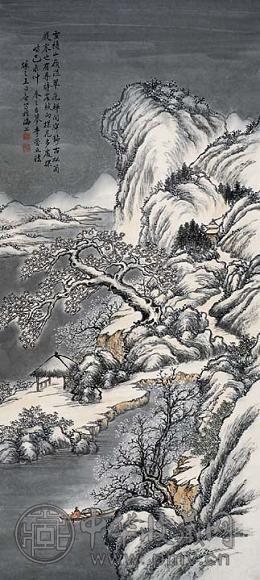 王同愈 寒山探梅图 立轴 设色纸本
