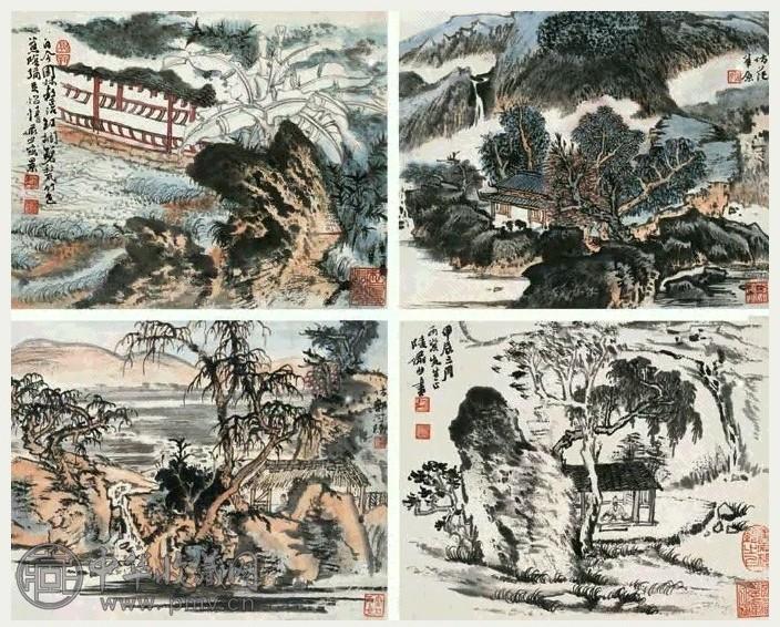 陆俨少 1964年作 山水 四件 镜心 设色纸本