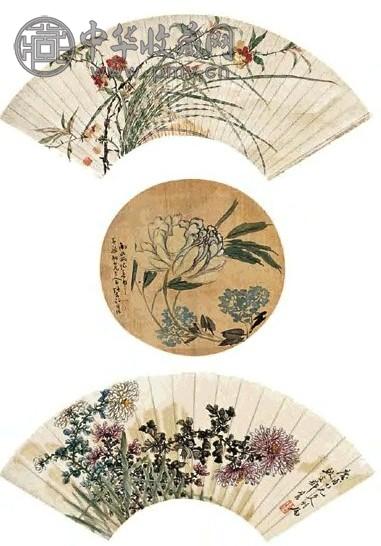汤世澍 花卉 三挖 扇面