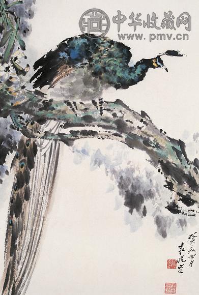 袁晓岑 孔雀 镜心 纸本