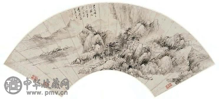 朱昂之 九峰三泖图 扇面 水墨纸本