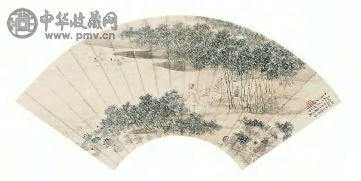 陈康侯 消夏图 扇面 设色纸本