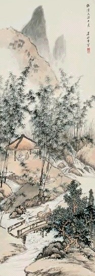 吴熙载 竹林隐仙 立轴 设色纸本