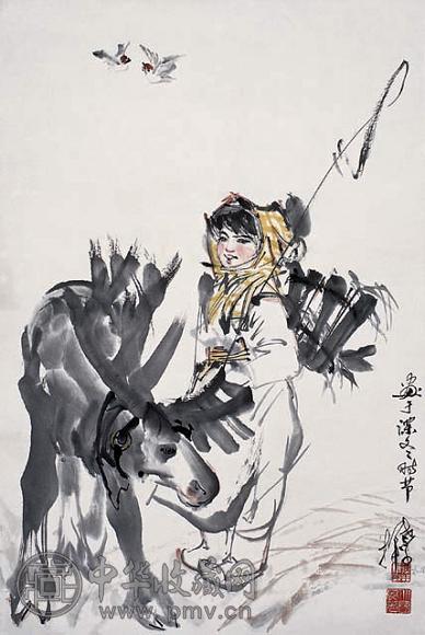 于志学 驯鹿图 镜心 设色纸本