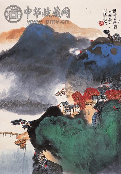 华拓 横塘长桥图 立轴 设色纸本