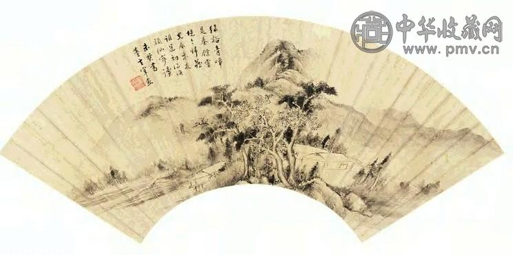 董其昌 山水 扇面 金笺