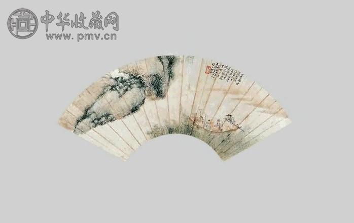 杨柳谷 山水人物 扇面 设色纸本