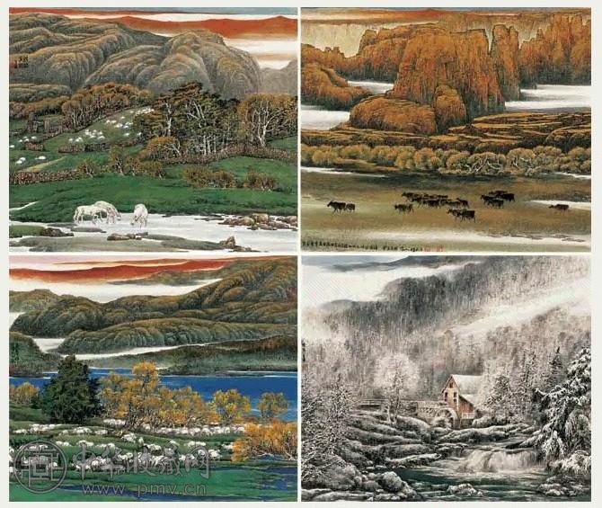 郑百重 四季山水 镜心 设色纸本