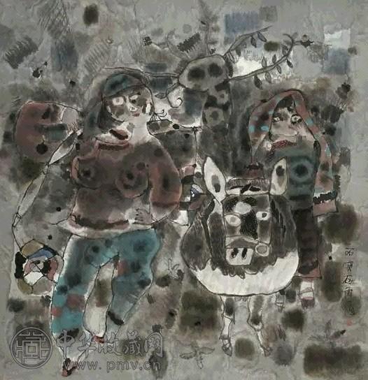 石虎 1986年作 牧牛少女 镜心 设色纸本