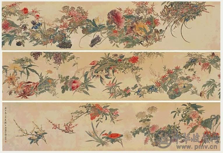 恽冰 百花图 手卷 设色绢本