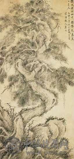 奚冈 清 柏树 轴