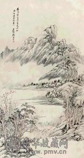 顾沄 仿古山水 立轴 设色纸本