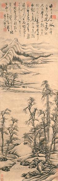 临利唐 清晚期 水墨山水图 立轴 水墨纸本