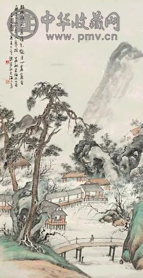 褚建秋 1940年作 梅林书屋 立轴 设色纸本