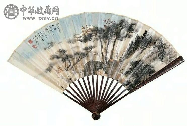 溥佺 1939年作 携琴访友 扇面 设色纸本