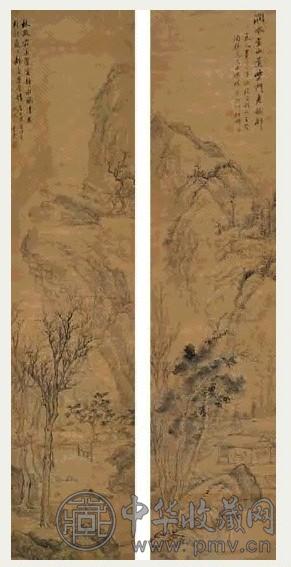 顾若波 山水 四屏 设色绢本