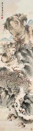 马逸人 山水人物 立轴 设色纸本