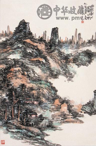 王康乐 1986年作 郡峰朝日 立轴 设色纸本