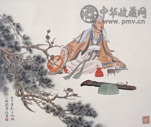 任重 停琴图 镜心 设色纸本