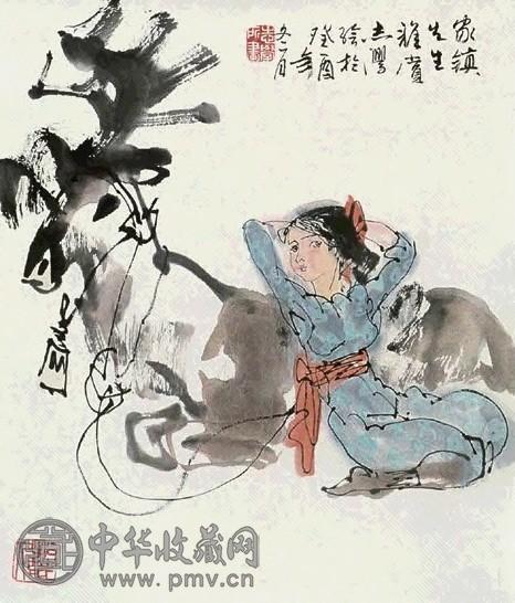 于志学 少女 镜心 设色