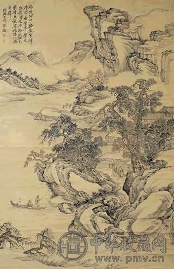 明 沈龙 山水 轴