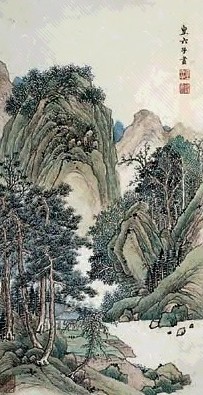 皇六子 山水 镜心 设色纸本