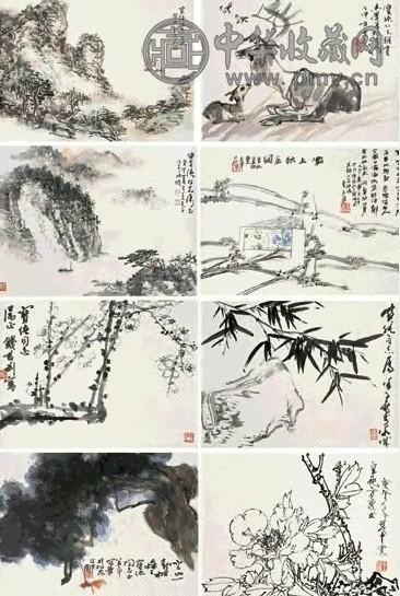 钱君匋 于志学 王克文等 山水花鸟 册页(8开) 设色纸本