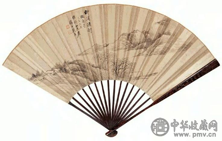 戴熙 1859年 柳浦渔邨、行书 成扇 洒金水墨