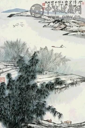 何海霞 水乡清晓 立轴 设色纸本
