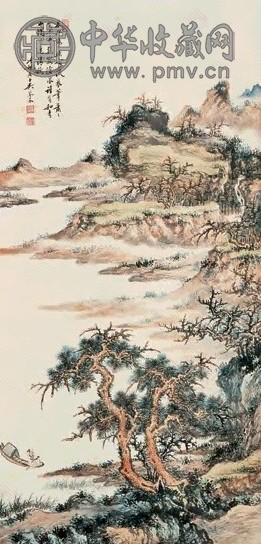 吴琴木 松溪鼓枻 立轴 设色纸本