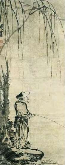 闵贞 清 柳溪垂钓 轴