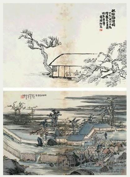 齐白石 1917年作 秋馆论诗国图 册页(6开) 设色纸本