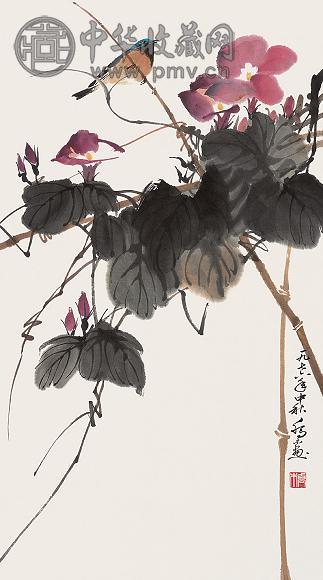 乔木 1976年作 花鸟 立轴 设色纸本