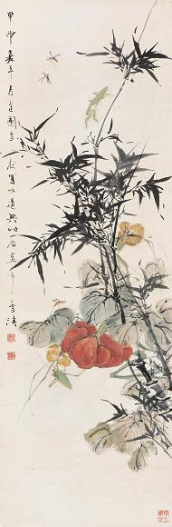 王雪涛 甲申(1944年)作 花虫 立轴 纸本