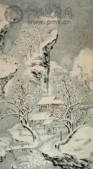 清 李达 雪夜访友图 轴