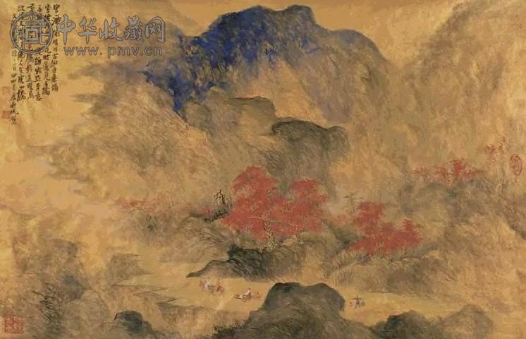 茆帆 甲申(2004年)作 秋山行旅图 镜心 设色泥金