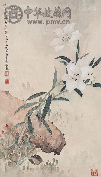 侯长春 花卉 立轴 设色纸本