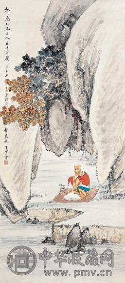 王云 甲子(1924年)作 松下禅思 立轴 设色纸本
